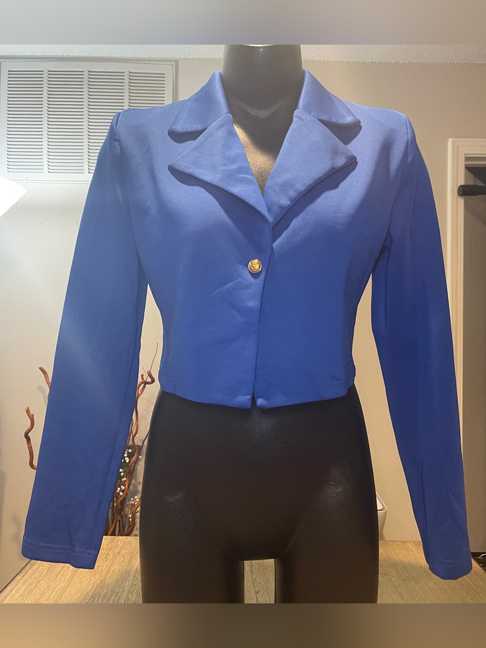 chic Royal Blue Cropped Blazer Jacket, Size Medium